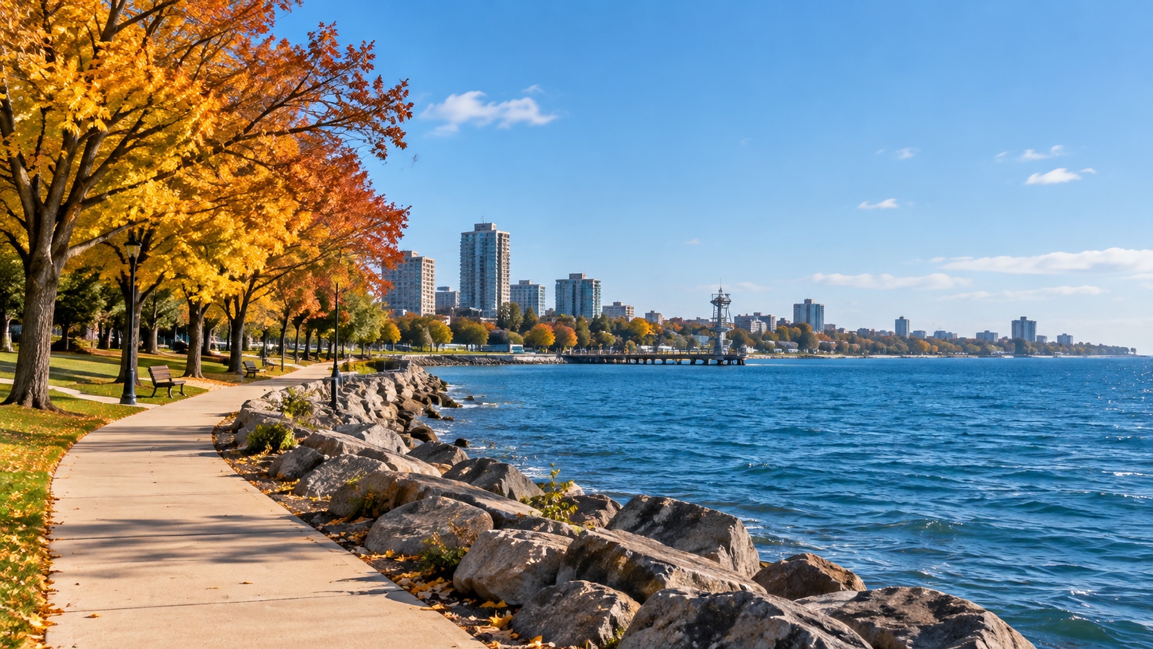 Burlington’s lakeshore promenade in autumn